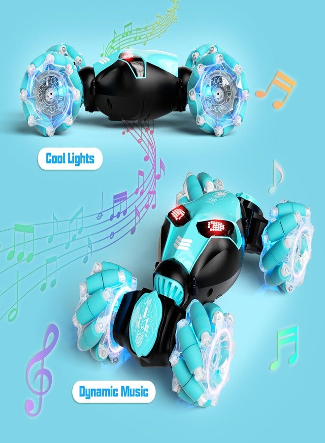 28°C Remote Control Car, Gesture Sensor RC Stunt Cars Toys for Boys Age 8 9 10 11 12+ Years Old, 2.4GHz 4WD RC Double Sided 360° Flips Off Road Vehicle Toy with Lights/Music, Gifts for Kids Girls Blue - Image 2